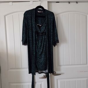 Teal and Black Leopard Print Robe Plus Night Gown